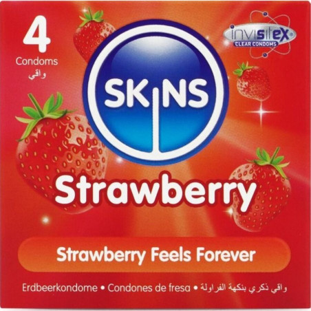 Skins: pack de 4 preservativos premium sabor fresa