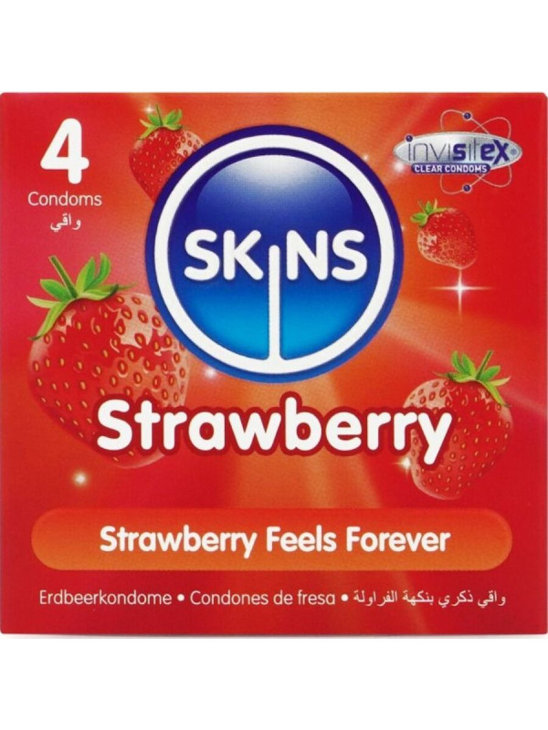 Skins: pack de 4 preservativos premium sabor fresa