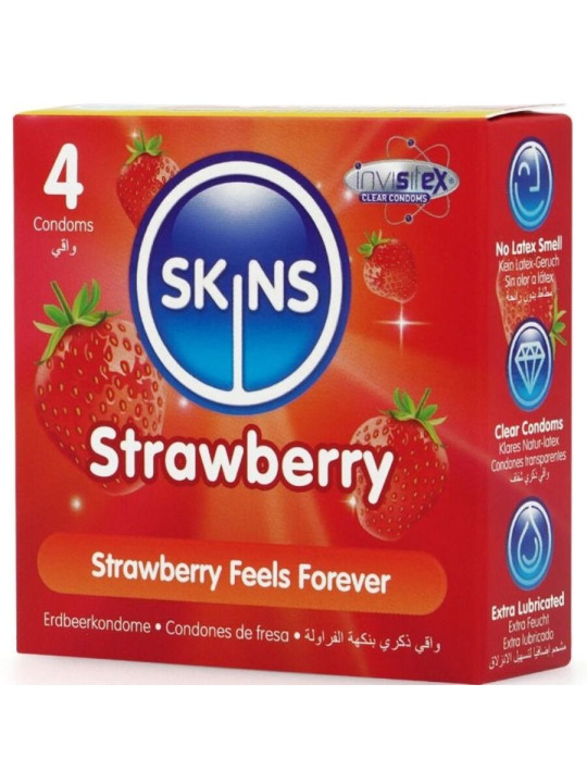 Skins: pack de 4 preservativos premium sabor fresa
