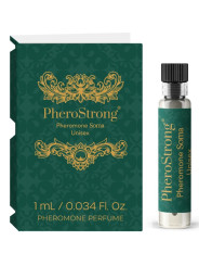 Vial de 1 ml de PheroStrong Pheromone Soma unisex junto a su estuche verde y dorado