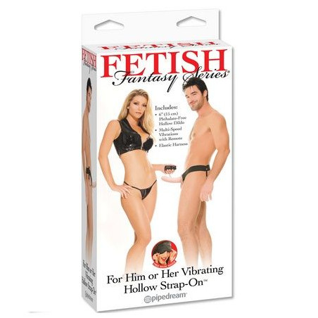 FETISH FANTASY SERIES - ARNÉS HUECO VIBRADOR PARA EL Y ELLA 14CM