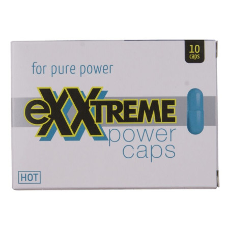 Caja de 10 cápsulas HOT Exxtreme Power Caps para hombre, envase blanco y azul