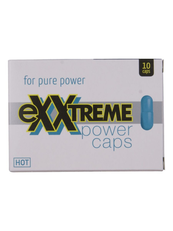 Caja de 10 cápsulas HOT Exxtreme Power Caps para hombre, envase blanco y azul