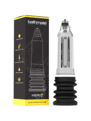 Bomba de agua Bathmate Hydro7 Hercules transparente junto a su caja negra y amarilla
