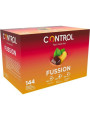 Caja de Control Adapta Fussion con 144 preservativos y los iconos de chocolate, melocotón y menta
