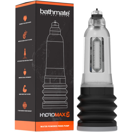 Bathmate Hydromax5 transparente junto a su caja con garantía de 2 años, bomba de vacío para el pene con agua