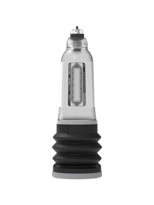 Bomba de vacío para el pene Bathmate Hydromax5 con cilindro transparente corto, escala de medida y fuelle negro