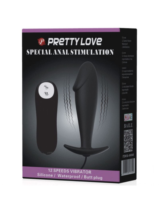 PRETTY LOVE - PLUG ANAL SILICONA FORMA PENE Y 12 MODOS VIBRACIÓN NEGRO