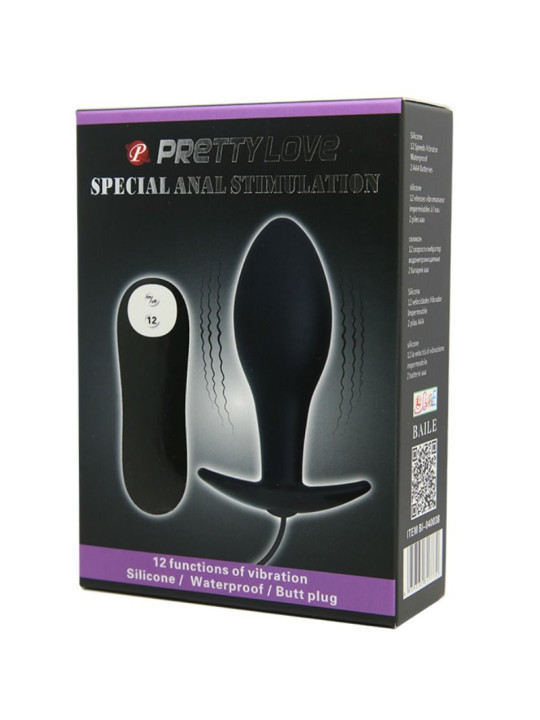 PRETTY LOVE - PLUG ANAL SILICONA FORMA ANCLA 12 MODOS VIBRACIÓN NEGRO
