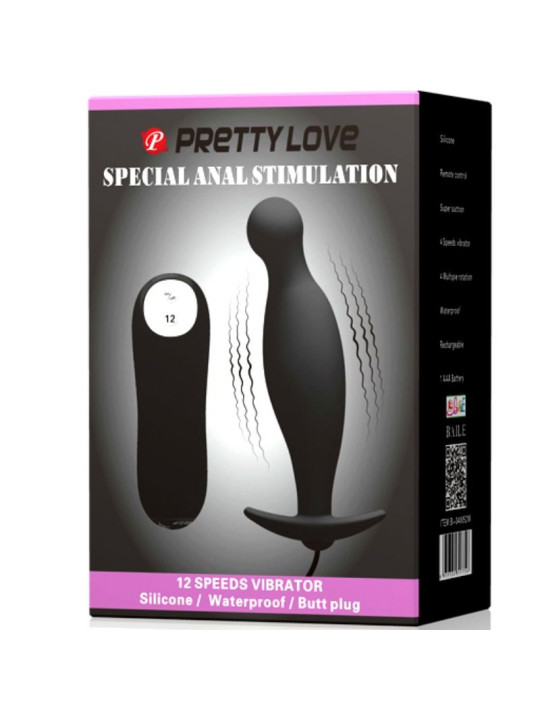 PRETTY LOVE - PLUG ANAL SILICONA 12 MODOS VIBRACIÓN NEGRO