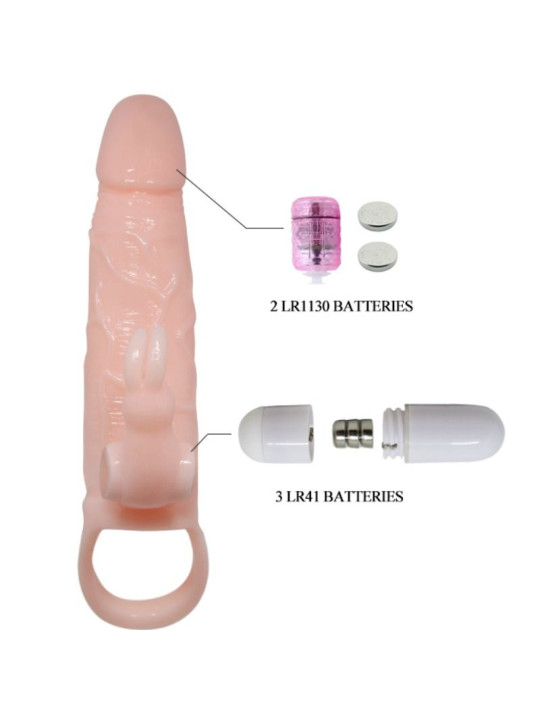 BAILE - BRAVE MAN FUNDA PENE CON RABBIT VIBRADOR 16.5 CM NATURAL