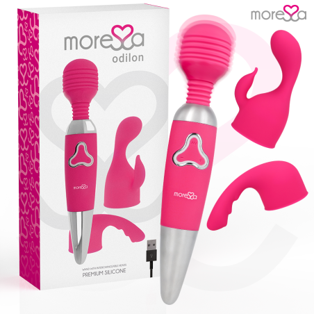 MORESSA - ODILON WAND POTENTE MOTOR MAS DOS CABEZALES PREMIUM SILICONE RECARGABLE