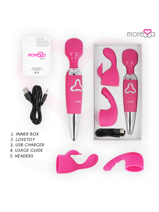 MORESSA - ODILON WAND POTENTE MOTOR MAS DOS CABEZALES PREMIUM SILICONE RECARGABLE