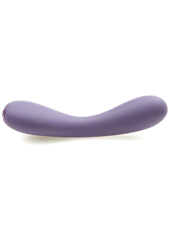 Je Joue Uma morado tumbado de perfil, vibrador punto G de silicona con cabeza curvada
