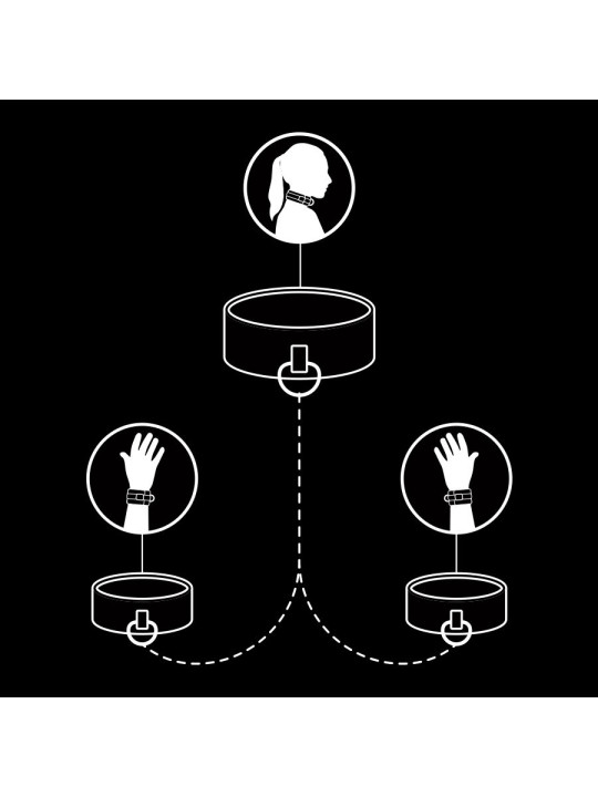 FETISH SUBMISSIVE - COLLAR Y ESPOSAS CUERO VEGANO CON FORRO DE NEOPRENO