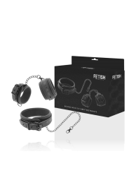 FETISH SUBMISSIVE - COLLAR Y ESPOSAS CUERO VEGANO CON FORRO DE NEOPRENO