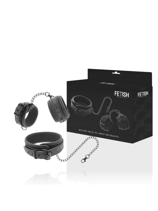 FETISH SUBMISSIVE - COLLAR Y ESPOSAS CUERO VEGANO CON FORRO DE NEOPRENO