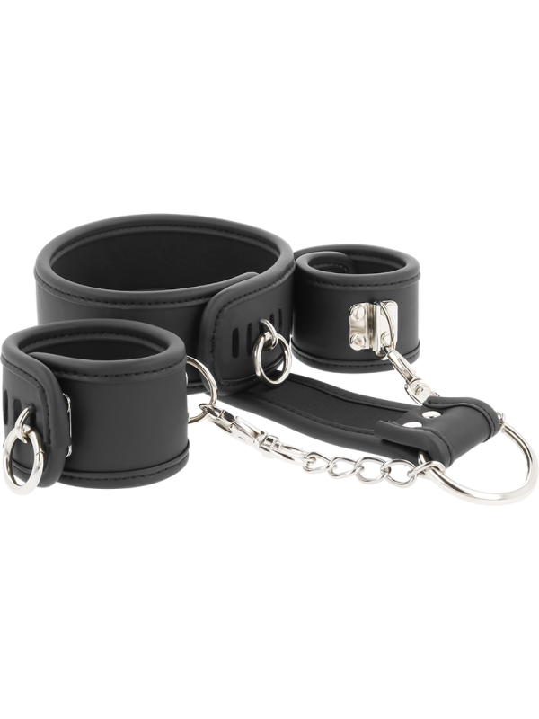 FETISH SUBMISSIVE - COLLAR Y ESPOSAS CUERO VEGANO CON FORRO DE NEOPRENO