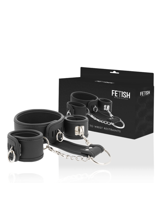 FETISH SUBMISSIVE - COLLAR Y ESPOSAS CUERO VEGANO CON FORRO DE NEOPRENO