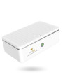 Caja esterilizadora UV Stertoy cerrada, en blanco, con el botón frontal y la tapa ranurada