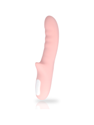 Vibrador MIA Pisa rosa de silicona, con cuerpo curvo estriado, brazo para el clítoris y panel de botones