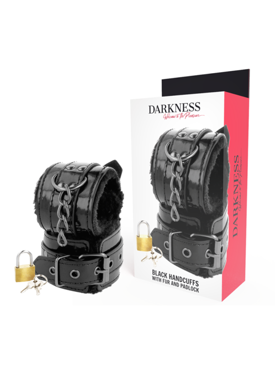 DARKNESS - ESPOSAS CUERO AJUSTABLES MANOS NEGRO CON CANDADO