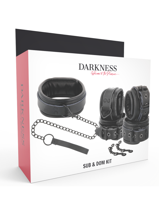 Darkness: collar con correa y esposas de cuero negro