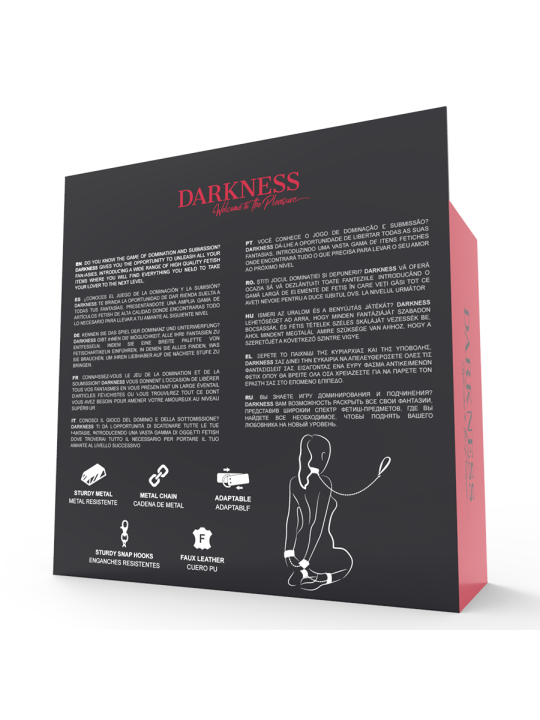 Darkness: collar con correa y esposas de cuero negro