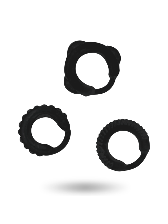ADDICTED TOYS - SET 3 ANILLOS PENE NEGRO