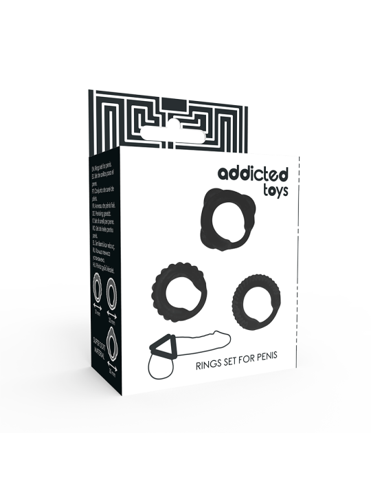 ADDICTED TOYS - SET 3 ANILLOS PENE NEGRO