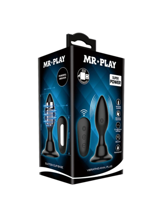 MR PLAY - PLUG ANAL CON VIBRACIÓN NEGRO CONTROL REMOTO