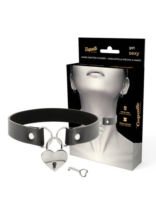 COQUETTE CHIC DESIRE - COLLAR CUERO VEGANO ACCESORIO CORAZÓN CON LLAVE