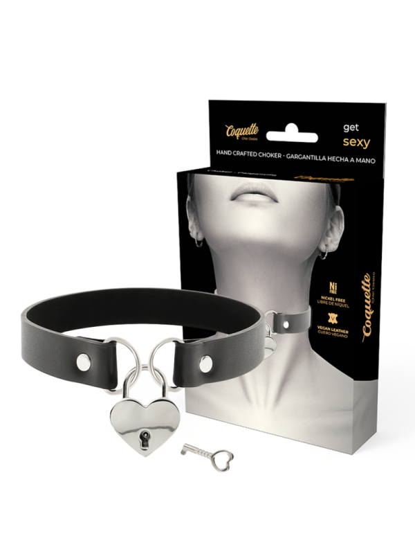 COQUETTE CHIC DESIRE - COLLAR CUERO VEGANO ACCESORIO CORAZÓN CON LLAVE