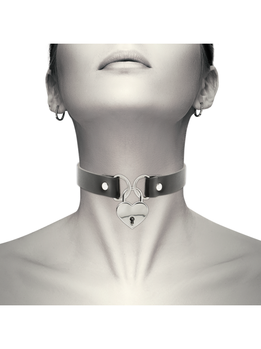 COQUETTE CHIC DESIRE - COLLAR CUERO VEGANO ACCESORIO CORAZÓN CON LLAVE