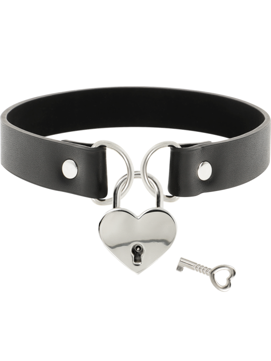 COQUETTE CHIC DESIRE - COLLAR CUERO VEGANO ACCESORIO CORAZÓN CON LLAVE