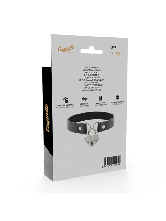 COQUETTE CHIC DESIRE - COLLAR CUERO VEGANO ACCESORIO CORAZÓN CON LLAVE