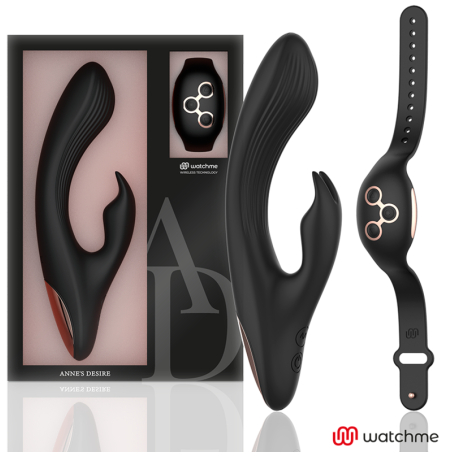 Anne's Desire Rabbit Watchme negro y dorado con su caja y el reloj de control remoto de silicona