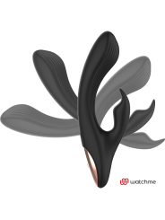 Vibrador conejito Anne's Desire Rabbit Watchme negro doblado en varias posiciones mostrando su eje flexible