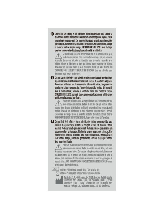 CONTROL - INFINITY LUBRICANTE BASE SILICONA 75 ML