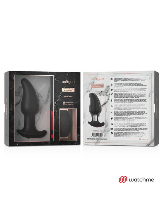 ANBIGUO - WATCHME CONTROL REMOTO PLUG ANAL VIBRADOR CON ROTACIÓN DE PERLAS AMADEUS