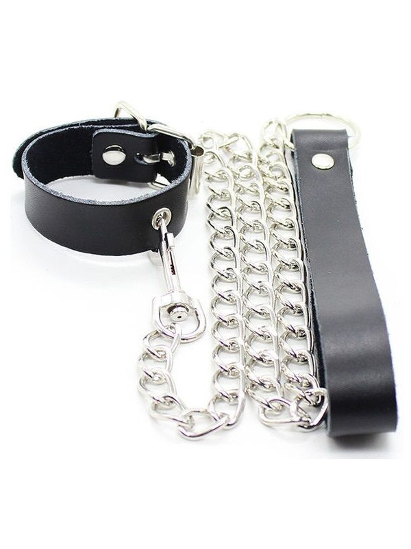 OHMAMA FETISH - COLLAR PARA PENE Y CORREA PIEL CON CADENA METALICA