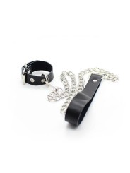 OHMAMA FETISH - COLLAR PARA PENE Y CORREA PIEL CON CADENA METALICA