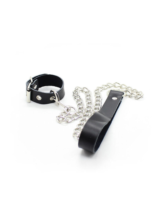 OHMAMA FETISH - COLLAR PARA PENE Y CORREA PIEL CON CADENA METALICA