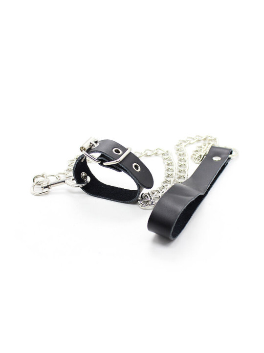 OHMAMA FETISH - COLLAR PARA PENE Y CORREA PIEL CON CADENA METALICA