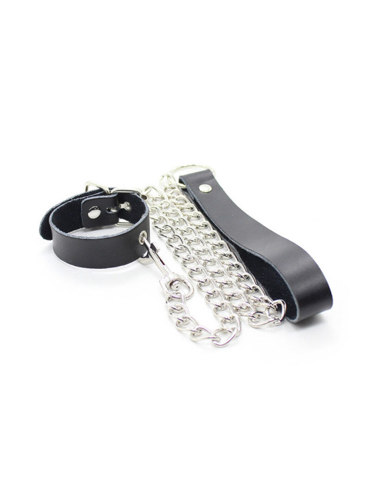 OHMAMA FETISH - COLLAR PARA PENE Y CORREA PIEL CON CADENA METALICA