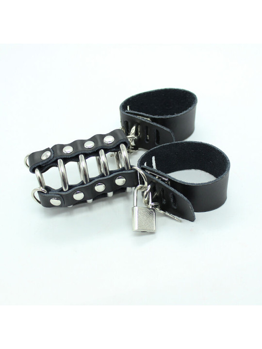 OHMAMA FETISH - JAULA PENE CON ANILLAS METALICAS Y CORREAS PIEL