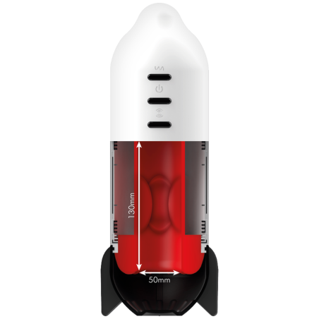 Masturbador Jamyjob Rocket blanco con la manga roja y las medidas internas de 130 mm por 50 mm