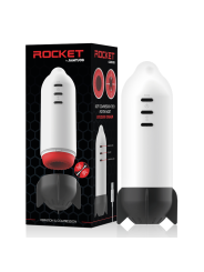 Jamyjob Rocket junto a su caja, con las tres teclas de vibración, encendido y compresión