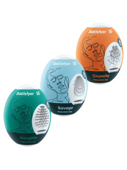 SATISFYER - 3 HUEVOS MASTURBADORES NAUGHTY, SAVAGE & CRUNCHY