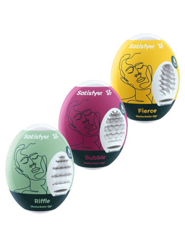 SATISFYER - 3 HUEVOS MASTURBADORES RIFFLE, BUBBLE & FIERCE